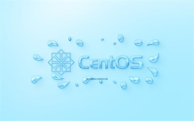 centos-logo -, wasser -, logo-emblem, blauer hintergrund, centos-logo aus wasser, kreative kunst, wasser, konzepte, centos