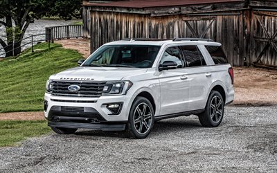 2020, Ford Expedition, exterior, front view, white luxury SUV, new white Expedition, american cars, Ford