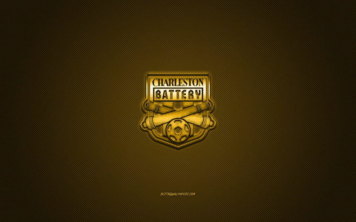 Charleston-Akku, American soccer club, USL Mestaruuden, keltainen logo, keltainen hiilikuitu tausta, USL, jalkapallo, Charleston, Etel&#228;-Carolina, USA, Charleston Battery logo