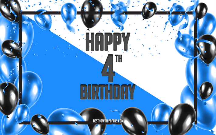Happy 4th Birthday, Birthday Balloons Background, Happy 4 Years Birthday, Blue Birthday Background, 4th Happy Birthday, Blue Black Balloons, 4 Years Birthday, Colorful Birthday Pattern, Happy Birthday Background