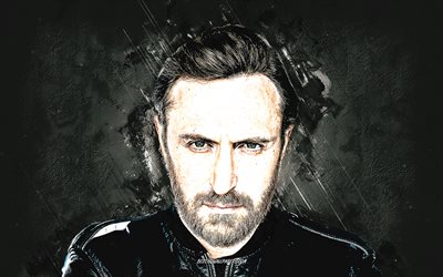 David Guetta, portrait, french dj, gray stone background, popular dj