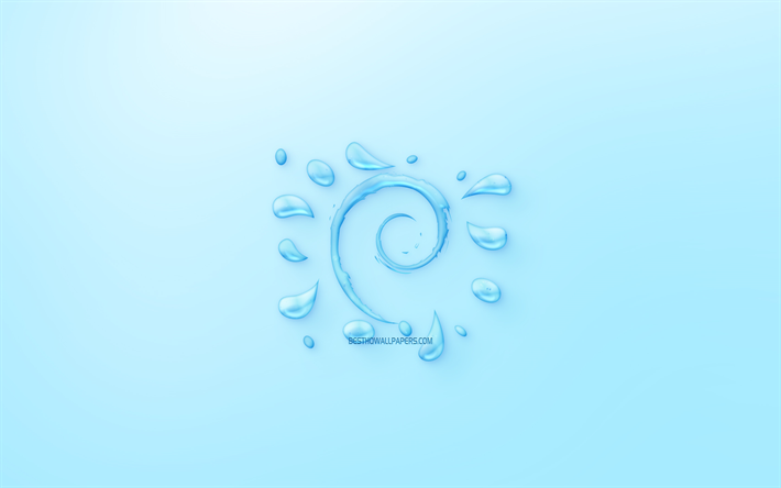 Logo di Debian, acqua logo, stemma, sfondo blu, logo di Debian fatta di acqua, arte creativa, acqua concetti, Debian