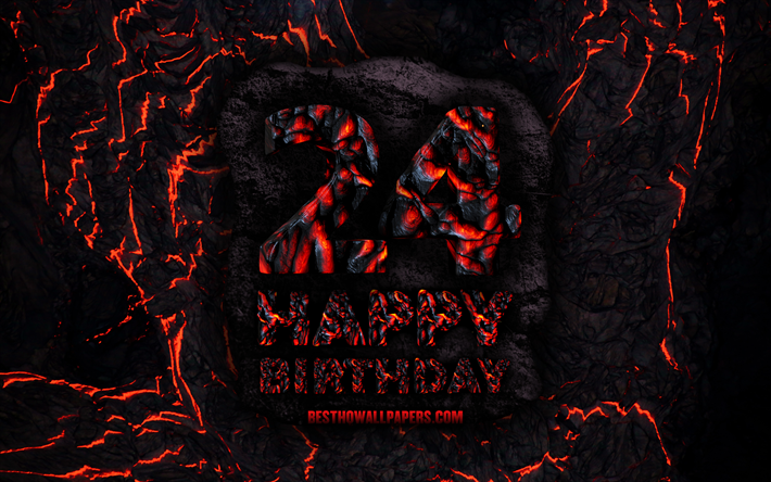 4k, freut sich der 24 jahre geburtstag, feuer, lava buchstaben, happy 24th birthday, grunge, hintergrund, 24th birthday party, geburtstag konzept, geburtstagsfeier, geburtstag 24