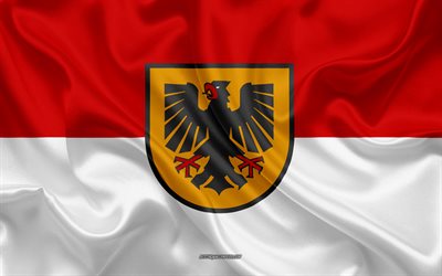 Dortmund Bandera, 4k, textura de seda, de seda, de bandera de la ciudad alemana de Dortmund, Alemania, Europa, la Bandera de Dortmund, las banderas de las ciudades alemanas