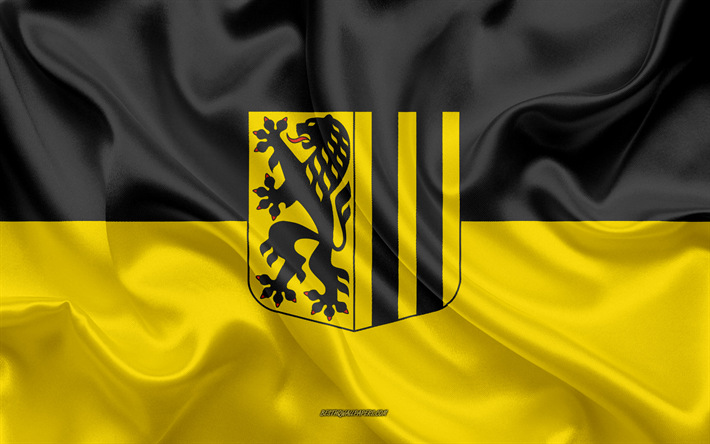 Dresden Lippu, 4k, silkki tekstuuri, silkki lippu, Saksan kaupunki, Dresden, Saksa, Euroopassa, Lipun Dresden, liput saksan kaupungeissa