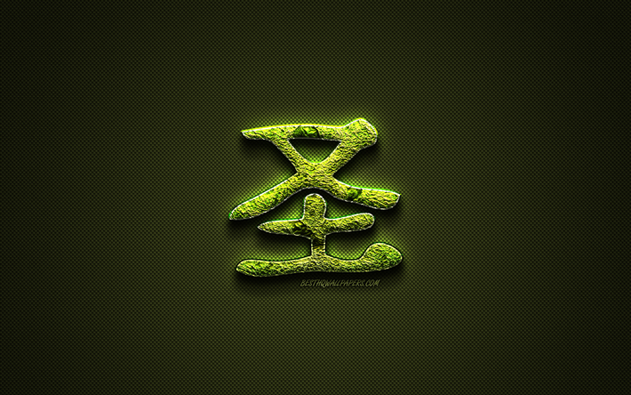 Santo Kanji geroglifico, verde, floreale, simboli, Santo Giapponese Simbolo, giapponese geroglifici, i Kanji Giapponese Simbolo per Santo, di erba, di simboli, Santo caratteri Giapponesi