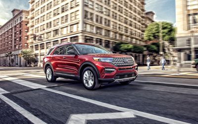 Ford Explorer, 2020, exterior, front view, red SUV, new red Explorer, american cars, Ford