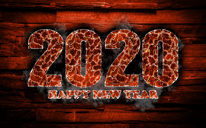 2020 arancione fiery cifre, 4k, Felice Nuovo Anno 2020, arancione, di legno, sfondo, 2020 fuoco d&#39;arte, 2020 concetti, 2020 le cifre dell&#39;anno, 2020 su sfondo arancione, Nuovo Anno 2020