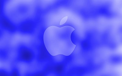 Apple紺色のロゴ, 4k紺色の背景, Apple, 最小限の, Appleのロゴ, 作品