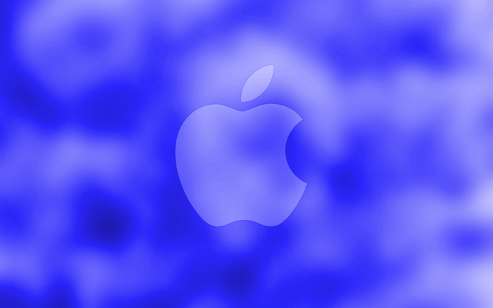 Apple m&#246;rk bl&#229; logo, 4k m&#246;rkbl&#229; suddig bakgrund, Apple, minimal, Apples logotyp, konstverk
