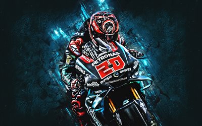 Fabio Quartararo, Yamaha YZR-M1, MotoGP, Petronas Yamaha SRT, Franska mc-&#229;kare, motorcykel racing, bl&#229; sten bakgrund