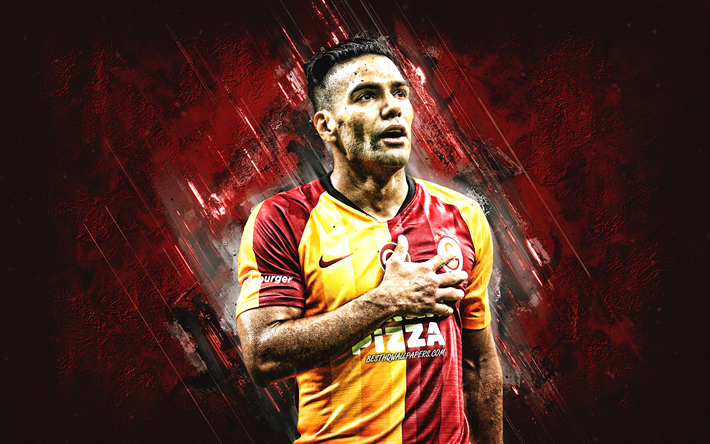 Radamel Tem Vindo Falc&#227;o, O Galatasaray, O jogador de futebol colombiano, atacante, retrato, A turquia, pedra vermelha de fundo, futebol