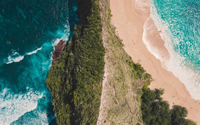 ocean coast, view from above, aerial view, ocean, mountains, waves, environment