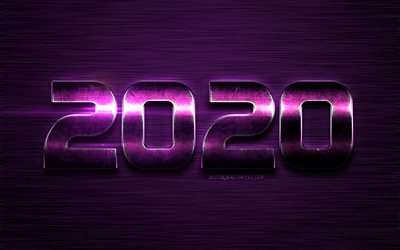 Happy New Year 2020, Purple 2020 Background, 2020 metal background, purple metal letters, 2020 concepts, 2020 New Year
