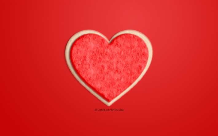 Red fur heart, red romantic background, red heart background, love concepts, heart on a red background, creative art, love red background