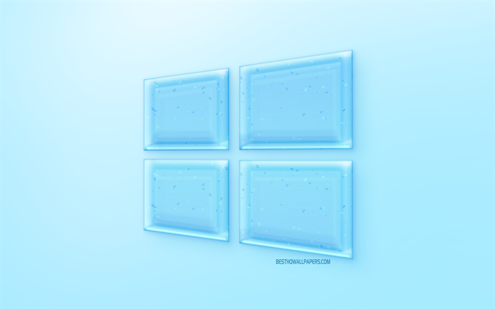 Windows 10 logo, water logo, emblem, blue background, Windows 10 logo made of water, Windows 10, creative art, water concepts, Windows