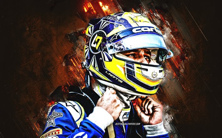Lando Norris, British race car driver, McLaren F1 Team, portrait, orange stone background, Formula 1, McLaren