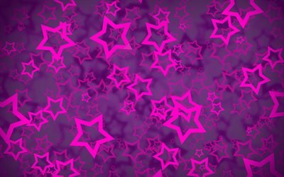 purple stars background, 4k, stars patterns, background with stars, purple backgrounds, stars textures, abstract backgrounds