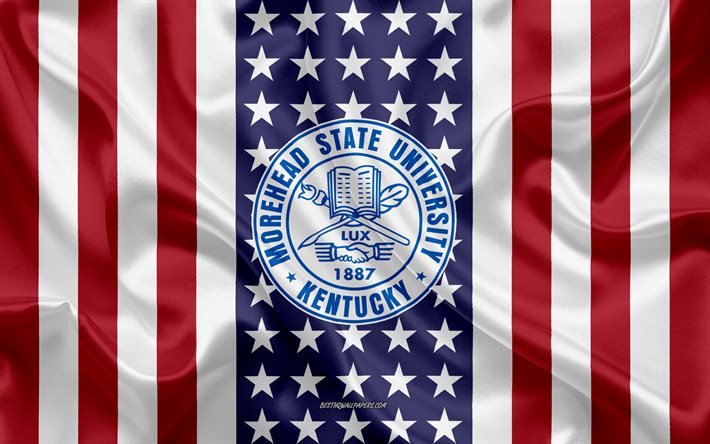 Emblema de la Universidad Estatal de Morehead, bandera estadounidense, logotipo de la Universidad Estatal de Morehead, Morehead, Kentucky, EE UU, Universidad Estatal de Morehead