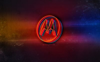 Logo Motorola, art n&#233;on l&#233;ger, embl&#232;me Motorola, logo n&#233;on Motorola, art cr&#233;atif, Motorola