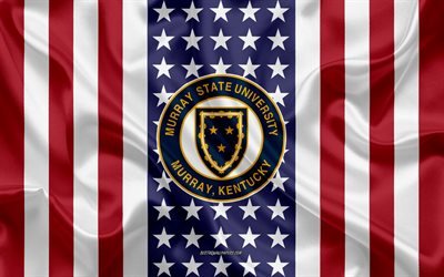 emblem der murray state university, amerikanische flagge, logo der murray state university, murray, kentucky, usa, murray state university
