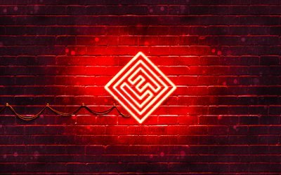 Logotipo rojo de Lost Frequencies, 4k, superestrellas, DJs belgas, pared de ladrillo rojo, logotipo de Lost Frequencies, Felix De Laet, Lost Frequencies, estrellas de la m&#250;sica, logotipo de ne&#243;n de Lost Frequencies