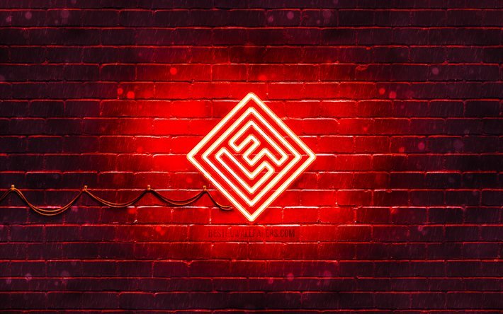Logotipo vermelho de Lost Frequencies, 4k, superstars, DJs belgas, red brickwall, logotipo de Lost Frequencies, Felix De Laet, Lost Frequencies, estrelas da m&#250;sica, logotipo de neon de Lost Frequencies
