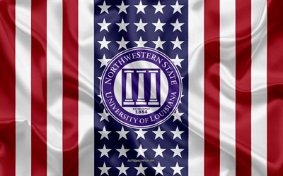 Embl&#232;me de la Northwestern State University, drapeau am&#233;ricain, logo de la Northwestern State University, Natchitoches, Louisiane, USA, Northwestern State University