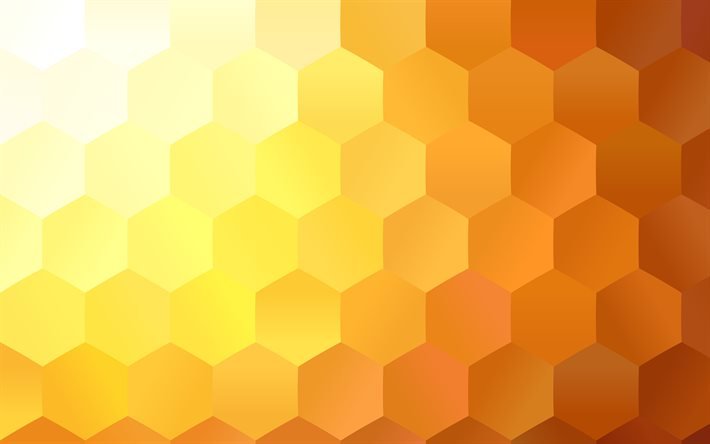 hexagones jaunes, 4k, texture 3D hexagones, nid d&#39;abeille, motifs hexagones, textures hexagones, textures 3D, arri&#232;re-plans jaunes