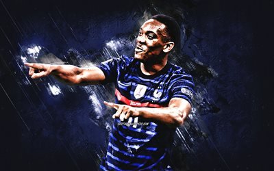 Anthony Martial, France national football team, french footballer, portrait, blue stone background, football, France