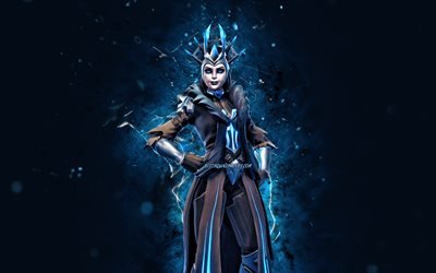 The Ice Queen, 4k, blue neon lights, 2020 games, Fortnite Battle Royale, Fortnite characters, The Ice Queen Skin, Fortnite, The Ice Queen Fortnite