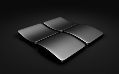 windows, 3d-logo, grauer hintergrund, kunst, microsoft