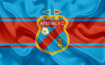 Arsenal de Sarandi, 4k, Argentinian football club, emblem, Arsenal  logo, Superliga, Argentinian football championship, football, Sarandi, Argentina, silk texture