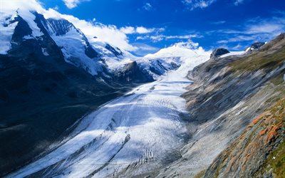 Pasterze Buzulu, Avusturya Alpleri, 4k, dağlar, buzul, Avusturya, Avrupa