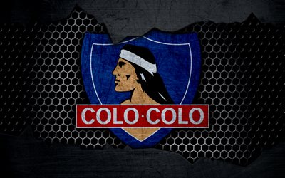 Colo Colo, 4k, logo, Chilean Primera Division, soccer, football club, Chile, grunge, metal texture, Colo Colo FC