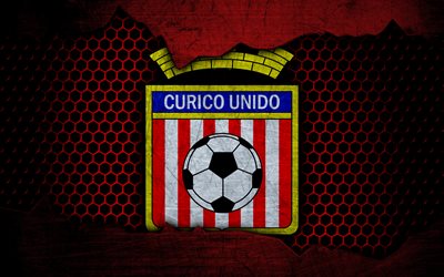 Curico Unido, 4k, logo, Chilean Primera Division, soccer, football club, Chile, grunge, metal texture, Curico Unido FC