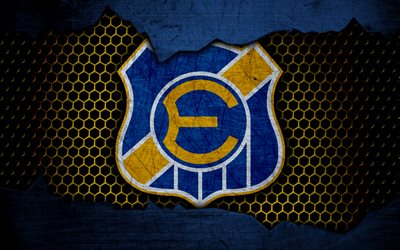 Everton de Vina, 4k, logo, Chilean Primera Division, soccer, football club, Chile, grunge, metal texture, Everton de Vina FC