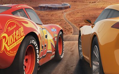 Les voitures de 3, 2017, Lightning McQueen, Cruz Ramirez, 4k, des personnages, des nouveaux dessins anim&#233;s