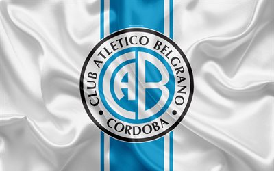 Club Atletico Belgrano, 4k, Argentinian Football Club, emblem, logo, First Division, Superliga Argentina, Argentina Football Championships, football, Cordoba, Argentina, silk texture