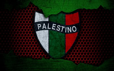 Palestino, 4k, logo, Chilean Primera Division, soccer, football club, Chile, grunge, metal texture, Palestino FC