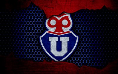 Universidad de Chile, 4k, logo, Chilean Primera Division, soccer, football club, Chile, grunge, udechile, metal texture, Universidad de Chile FC