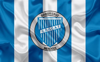 Godoy Cruz Antonio Tomba, 4k, Argentinian football club, emblem, logo, First Division, Superliga Argentina, Argentinian football championship, football, Godoy Cruz, Mendoza, silk texture