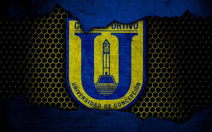 جامعة دي كونسيبسيون, 4k, شعار, التشيلي Primera Division, كرة القدم, نادي كرة القدم, شيلي, الجرونج, الملمس المعدني, جامعة دي كونسيبسيون FC