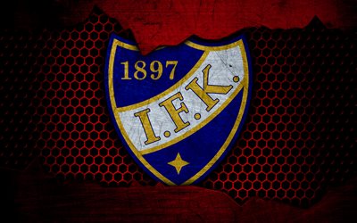 HIFK, 4k, logo, Veikkausliiga, soccer, football club, Finland, grunge, metal texture, HIFK FC