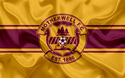 Motherwell FC, Scottish Premiership, Scottish Football Club, 4K, logo, emblem, flag, football, Motherwell, United Kingdom, Scotland