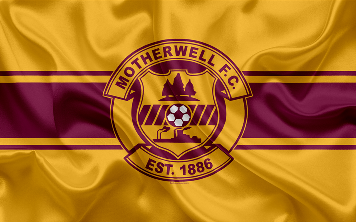 Motherwell FC, Skotska Premier League, Scottish Football Club, 4K, logotyp, emblem, flagga, fotboll, Motherwell, F&#246;renade Kungariket, Skottland