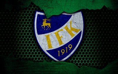 Mariehamn, 4k, logo, Veikkausliiga, soccer, football club, Finland, IFK Mariehamn, grunge, metal texture, Mariehamn FC