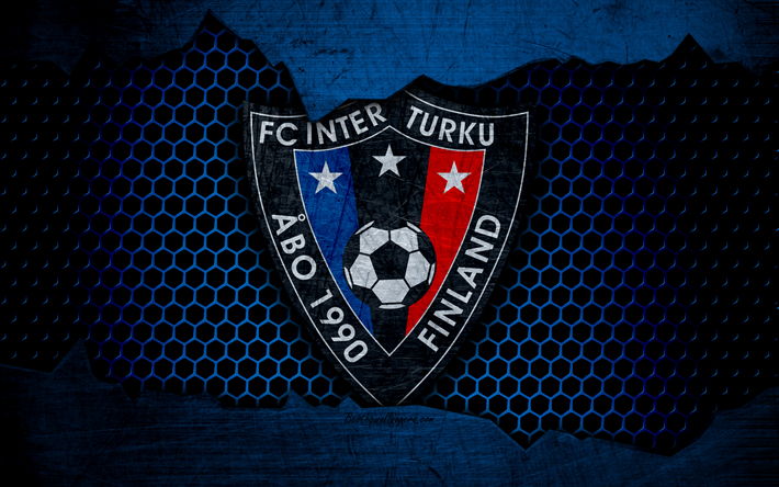 Inter Turku, 4k, logo, Veikkausliiga, soccer, football club, Finland, grunge, metal texture, Inter Turku FC