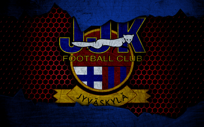 Jyvaskyla, 4k, logo, Veikkausliiga, il calcio, il football club, Finlandia, JJK Jyvaskyla, grunge, struttura del metallo, Jyvaskyla FC