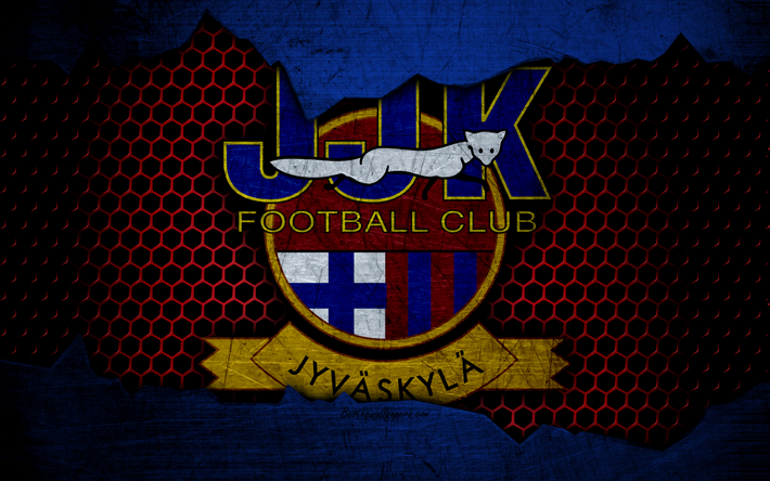 Jyv&#228;skyl&#228;, 4k, logotyp, Veikkausliiga, fotboll, football club, Finland, JJK Jyv&#228;skyl&#228;, grunge, metall textur, Jyv&#228;skyl&#228; FC